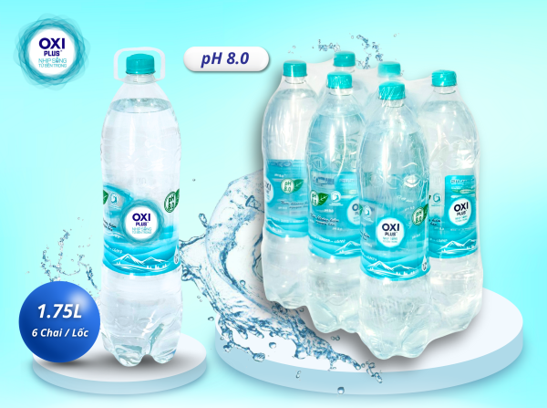 NƯỚC KHOÁNG KIỀM NGUYÊN BẢN OXI PLUS pH 8.0 - 1 lít 75 - Lốc 6 chai