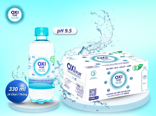 NƯỚC KHOÁNG ION KIỀM NGUYÊN BẢN OXI PLUS pH 9.5 - 330ml -  thùng 24 chai