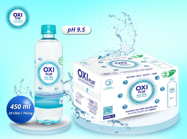 NƯỚC KHOÁNG ION KIỀM NGUYÊN BẢN OXI PLUS pH 9.5 - 450ml - Thùng 24 chai