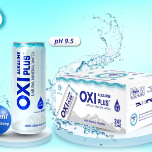 NƯỚC KHOÁNG ION KIỀM NGUYÊN BẢN OXI PLUS pH 9.5 - Lon 330ml - Thùng 24 lon